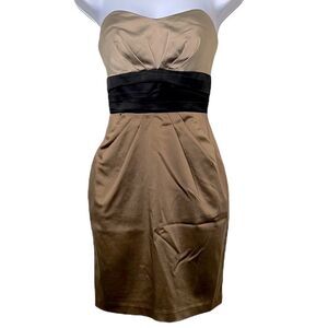 Bebe Strapless Cocktail Dress Gold Black Hidden Pockets Hidden Zipper XSmall